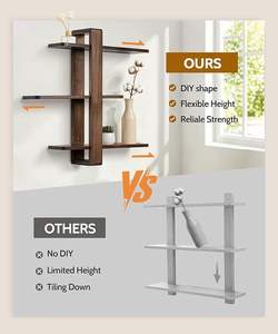 Étagères murales flottantes robustes finition noyer, design moderne du milieu du siècle, pour salon, salle de bain, bureau, organisateur - Product Image 4