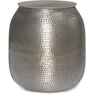 Taburete auxiliar clásico de metal para almacenamiento, hecho a mano en hierro con acabado plateado antiguo y martillado a mano, para sala de estar y dormitorio - Product Image 1