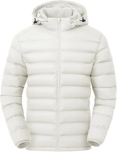 Veste d'hiver matelassée à capuche blanche pour homme, chaude et rembourrée, avec fermeture éclair - Product Image 1