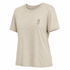 Camiseta Beige de Cuello Redondo para Mujer con Bordado Floral, Corte Regular, Informal, Primavera Verano, 100% Algodón Jersey, Manga Corta - Product Image 5