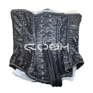 Corsés de lentejuelas negras brillantes con varillas de acero bajo el busto para fiestas y atuendos de moda - Product Image 6
