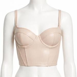 Women Beige Faux Leather Underwire Bra Full Cup Push Up <b>Sexy</b> Lingerie Top Non Adjustable Strap - Product Image 1