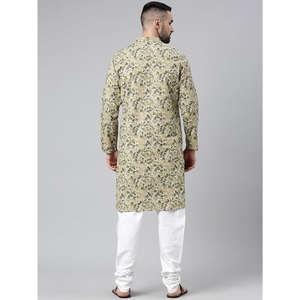 Kurta Larga para Hombre, Corte Regular, Cuello Mandarín, Estampado con Motivos Étnicos, Algodón - Product Image 2