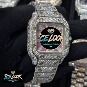 ICE LOOK นาฬิกาสแตนเลสทรงสี่เหลี่ยมหรูหราพร้อมตัวเรือนและสายประดับเพชร 38 มม. นาฬิกาควอทซ์แบบอะนาล็อกสำหรับผู้หญิง - Product Image 2