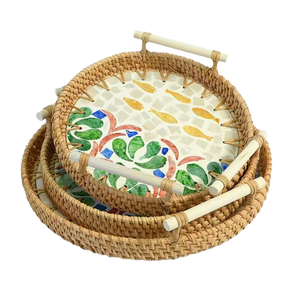 ถาดลายปลาโมเสกมุกแท้พร้อมหูจับหวาย ถาดเสิร์ฟขายส่งยอดนิยม - Product Image 3