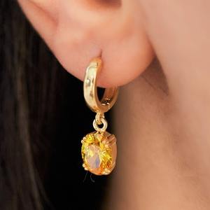 Citrine Huggie Hoop <b>Earrings</b> November Birthstone <b>Dangle</b> Yellow Gemstone Drop 925 Sterling <b>Silver</b> 14K Gold Plated - Product Image 5