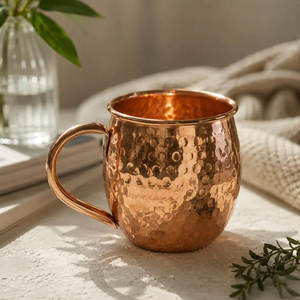 Premium Hammered Copper Moscow Mule Mugs – Handmade Solid Copper Cocktail <b>Cups</b> for Bar, Restaurant, and Hotel Supplies - Product Image 1