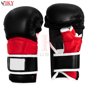 Guantes de MMA de Cuero Negro y Rojo Personalizados al Por Mayor, Guantes de Sparring con Palma Abierta, Equipo de Entrenamiento de Artes Marciales Mixtas - Product Image 3