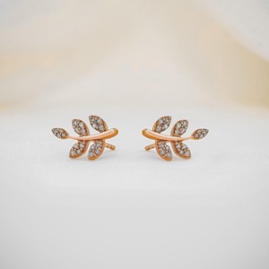 Lab Grown Diamond Leaf Branch Stud <b>Earrings</b> 14K Solid Gold Engagement Wedding Unique Designer Nature Inspired Fine Jewelry - Product Image 4