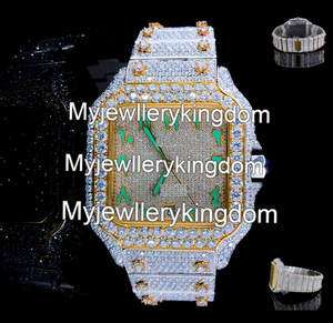 Luxury Men's Square Antique Moissanite <b>Diamond</b> <b>Watch</b> Full Iced White Yellow Gold Plating Hip-Hop Style Stainless Steel Band - Product Image 1