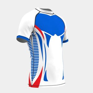 Wholesale <b>White</b> <b>Blue</b> <b>And</b> <b>Red</b> Short Sleeve Rash Guard – Stretchable Compression Shirt for Fitness Brands - Product Image 3