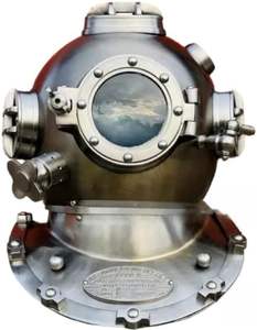 Casco de Buceo Náutico Vintage de Latón - Casco de Buceo Profundo Marca V de la Marina de los Estados Unidos, Decoración para el Hogar, Gris - Product Image 4