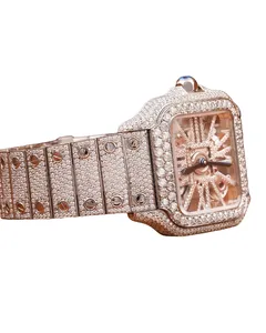 Men's Hip Hop Iced Round <b>Case</b> Quartz Movement <b>Watch</b> VVS Moissanite White Gold Band And Skleton Dial Custom <b>Watch</b> - Product Image 3