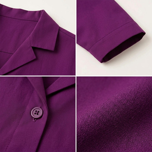 เสื้อเชิ้ตสีม่วง แขนสามส่วน ปกพับลง สีทึบ สไตล์มินิมอล เสื้อสตรีฤดูใบไม้ผลิ - Product Image 4