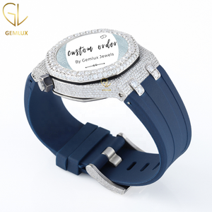 Reloj de Diamantes Moissanite Personalizado para Hombre, Reloj Automático con Incrustaciones de Diamantes, D VVS, Pasa el Test de Diamantes, Correa de Goma Azul, Reloj de Lujo - Product Image 3