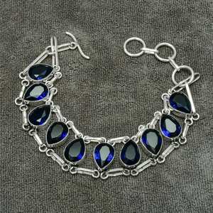 Blue Sapphire Gemstone Bracelet Handmade 925 Sterling <b>Silver</b> Jewelry Natural Blue Stone Womens Bracelet Gift - Product Image 2