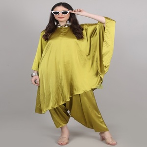 Modern Women <b>Set</b> 2pc Kaftan Dhoti Mehndi <b>Colour</b> With Beads cut dana & Sequence work Trendy Style For Girls - Product Image 3