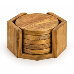 Juego de Posavasos Hexagonales de Madera Aqdus Saleem con Soporte - Decoración Abstracta Moderna de Mediados de Siglo, Hecha a Mano, Venta al Por Mayor - Product Image 1