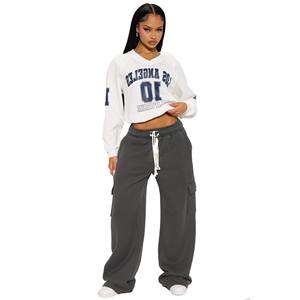 กางเกงวอร์มขาบานทรงฮิปฮอปสำหรับผู้หญิง พิมพ์โลโก้ได้ตามต้องการ ด้านหน้าเรียบ ผ้าฟลีซสำหรับฤดูหนาว ระบายอากาศได้ดี เป็นมิตรกับสิ่งแวดล้อม ผลิตจากผ้าฝ้ายออร์แกนิค 100% - Product Image 4