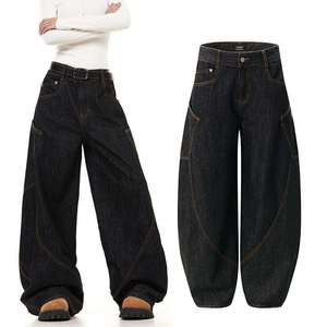 Custom American Retro Denim <b>Jeans</b> for <b>Women</b> <b>Baggy</b> Loose Straight Leg Wide Leg Vintage Pants Wholesale - Product Image 1