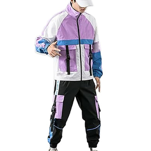 Ensemble de survêtement vert pour homme avec blocs de couleur, col montant, sportif, respirant, en polyester tricoté, pour l'automne - Product Image 2