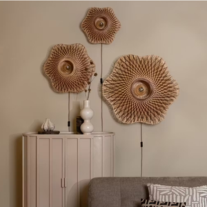 Custom Handcrafted Woven <b>Wall</b> Sconce Natural Bamboo Rattan <b>Wall</b> Lamp Decorative <b>Light</b> for Indoor Dining Room - Product Image 3