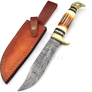 Nueva Edición Cuchillo de Caza de Acero de Damasco de 12 pulgadas Hecho a Mano con Mango de Hueso de Camello Grabado, Cuchillo Bowie de Acero de Damasco Forjado a Mano - Product Image 1