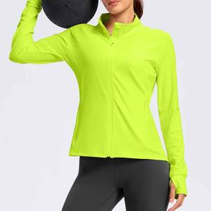Chaqueta de Forro Polar con Cremallera y Manga Larga para Mujer, Color Verde Lima, Tejida, Transpirable, Cuello Alto, Largo Regular, para Otoño - Product Image 3