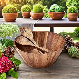 Saladier en bois d'acacia, nouveau design, avec 2 cuillères - Product Image 4