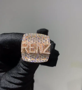 Luxury Moissanite Iced Custom <b>Name</b> <b>Ring</b> 925 Silver Rhodium Plated Square Hip Hop Statement Jewelry Gift for Men Women - Product Image 1