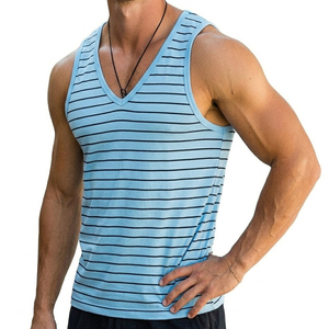 Camiseta deportiva a rayas para hombre, cuello en V, sin mangas, para culturismo, OEM, hecha a medida, directamente de fábrica, camisetas sin mangas para hombre - Product Image 5