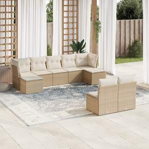 Conjunto de Sofás Modulares Grandes de Ratán Sintético PE Beige para Jardín, Muebles de Jardín Modulares Cómodos - Product Image 1