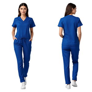 Uniforme Médico Elástico Azul Rey Premium para Mujer, Uniforme Profesional Moderno para el Cuidado de la Salud con Pantalones Jogger Cómodos - Product Image 2