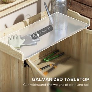 Banco da Giardinaggio con Piano Zincato Finitura Naturale, con Spazio di Archiviazione e Ripiani, Coperture in Gomma per i Piedini per Maggiore Stabilità - Product Image 4