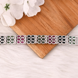 Luxury 925 Sterling Silver <b>Bracelet</b> with Natural Emerald, Black Onyx & Glass Filled <b>Ruby</b> Gemstones Designer Jewelry for Unisex - Product Image 4