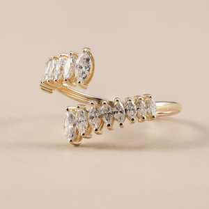 Chevron Wrap Band Marquise Cut Lab Grown Diamond Open <b>Cuff</b> Ring 14K Gold Fine Wedding Band for Party Jewelry Gift Her - Product Image 4
