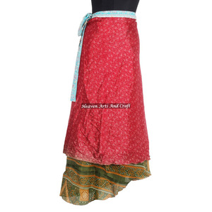 Fabricant direct de jupes en soie vintage indiennes à deux couches, fabriquées en Inde. Jupes en soie indienne, jupe vintage pour femmes - Product Image 4