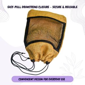 Bolsa de malla de yute con cordón, 30x28 cm, biodegradable, ecológica, reutilizable, transpirable, para frutas, verduras, compras, almacenamiento de alimentos - Product Image 3