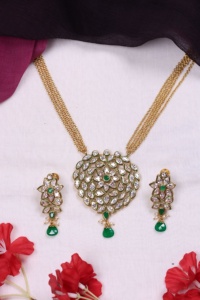 Ensemble de collier pour femme plaqué or 22 carats avec fleurs, cristaux et pierres vertes, bijoux de mariage classiques, modèle 05 - Product Image 4