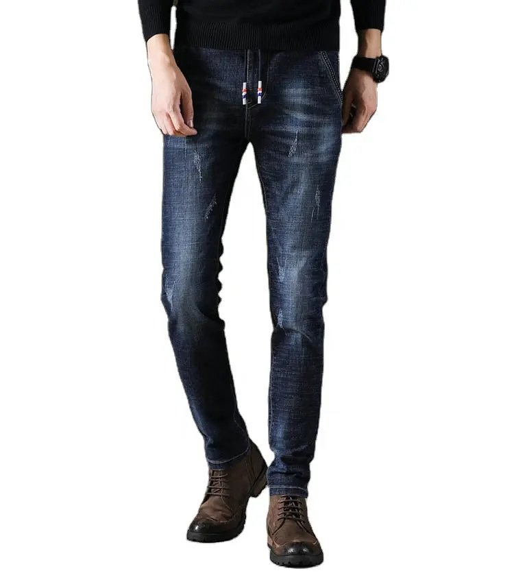 Mens Giữa Eo Mỏng Phù Hợp Với Căng Ra Đầy Đủ Chiều Dài Denim Jeans Giản Dị Mặc Thoải Mái Jeans Quần Cho Nam Giới