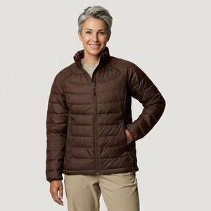 Women's Olive Green Quilted Puffer Jacket <b>Stand</b> Collar Full Sleeve Zipper Closure Polyester Padded <b>Coat</b> - Product Image 3