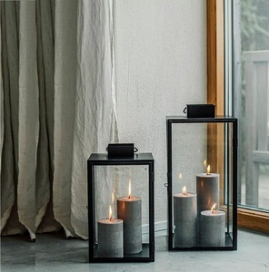 <b>Black</b> Square <b>Lantern</b> With Glass Panels For Home Decoration - Product Image 6