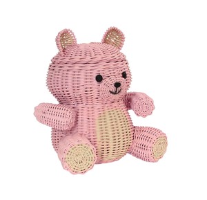 <b>Pink</b> Woven Rattan <b>Bear</b> Shaped Storage Basket for Children's Toy Organization Cute Animal Design Eco-Friendly Decor - Product Image 1
