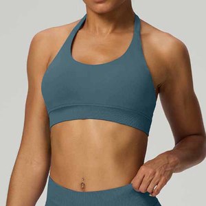 Blue Halter Neck Sports Bra Medium Support Yoga <b>Top</b> For Women - Product Image 3