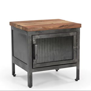 Table de chevet industrielle avec porte en verre cannelé - Product Image 1