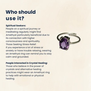 Certified Amethyst Gemstone <b>Adjustable</b> <b>Ring</b> | Natural Purple Crystal for Men & Women - Product Image 6