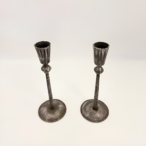 Ensemble de bougeoirs vintage en fer brut, faits à la main, à tige géométrique, noir rustique, pour bougies coniques, centre de table, direct usine - Product Image 3