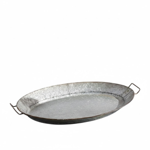 Juego de 2 bandejas ovaladas de metal galvanizado estilo rústico, platos decorativos de zinc con detalles y asas de cobre para decoración del hogar - Product Image 5