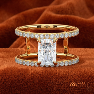 Radiant Cut Diamond Double Band <b>Ring</b> in Sterling Silver Premium <b>Open</b> Double Band <b>Ring</b> in Silver with Diamonds - Product Image 1