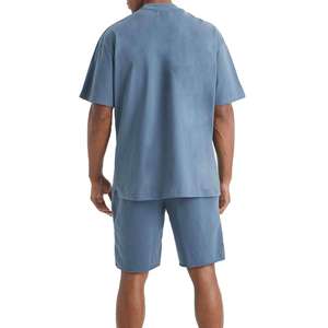 Conjunto de Verano de Alta Calidad para Hombre, Camiseta con Cuello Redondo y Pantalones Cortos, 100% Algodón, Felpa, Lavado Ácido, Transpirable, Diseño Liso - Product Image 2